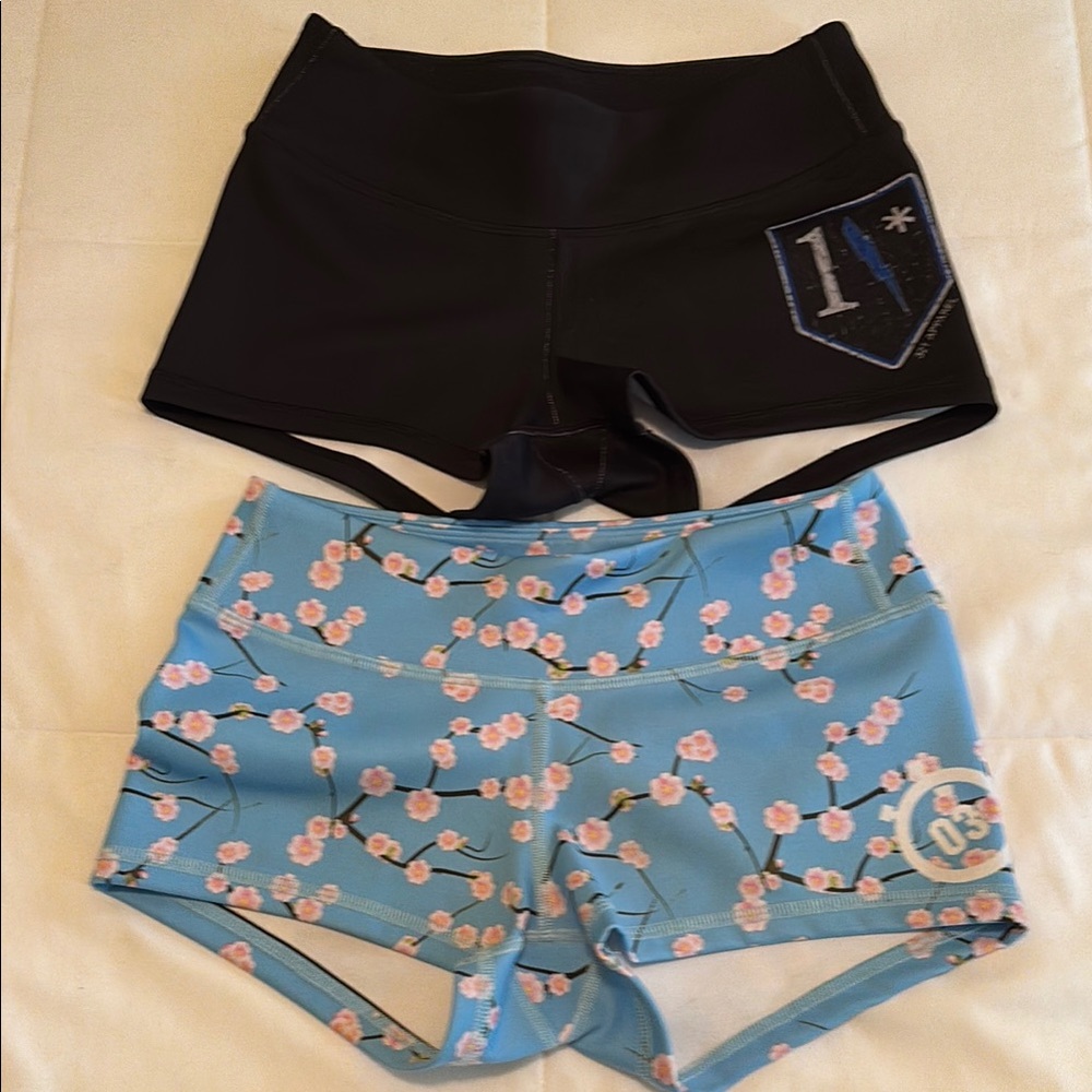 Black and Blue Athletic Shorts with Elastic Waistband